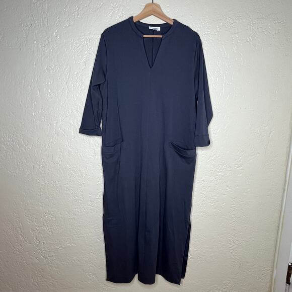 Haven Women's Gray Polished Lounge Split-Neck Dress Elbow Sleeve Size Medium - Picture 2 of 5